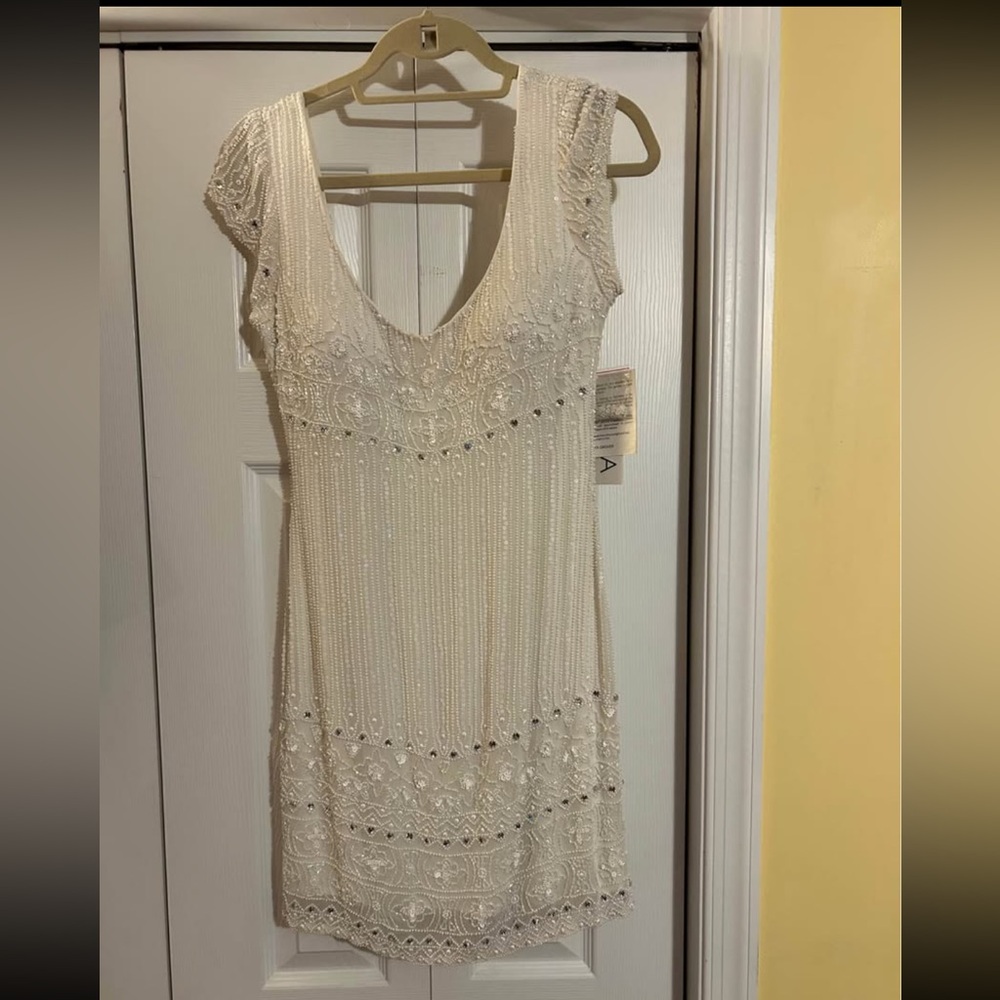 Scala Ivory 100% Silk Beaded Dress